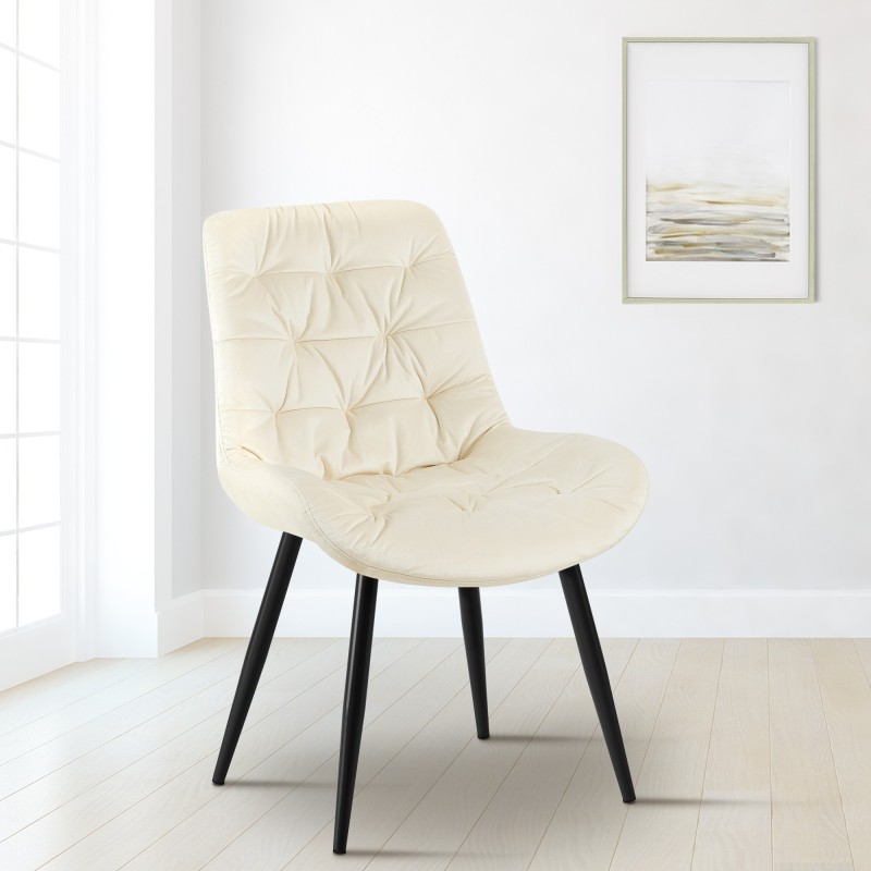 Silla de comedor Rossford de terciopelo color crema