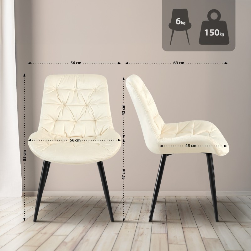 Silla de comedor Rossford de terciopelo color crema