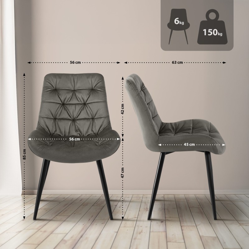 Silla de comedor Rossford en terciopelo antracita