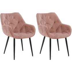 Conjunto de 2 sillas Tanna en terciopelo rosa