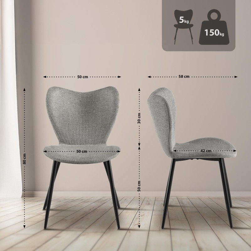 Silla de comedor Maika en tela gris