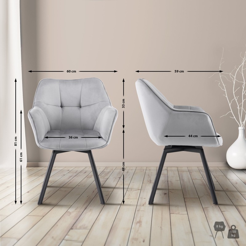 Silla de comedor Jordi en terciopelo gris oscuro