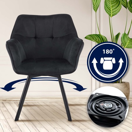 Silla de comedor Jordi en terciopelo negro