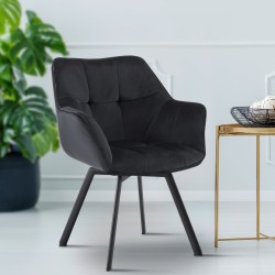 Silla de comedor Jordi en terciopelo negro