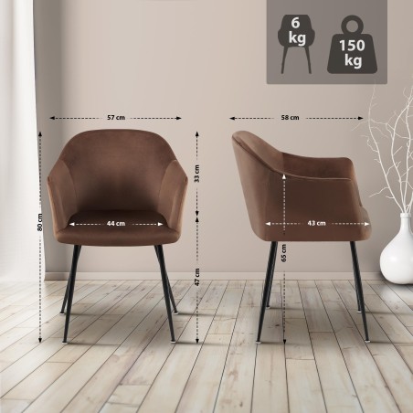 Silla de comedor Jaysie de terciopelo marrón