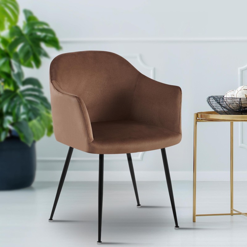 Silla de comedor Jaysie de terciopelo marrón