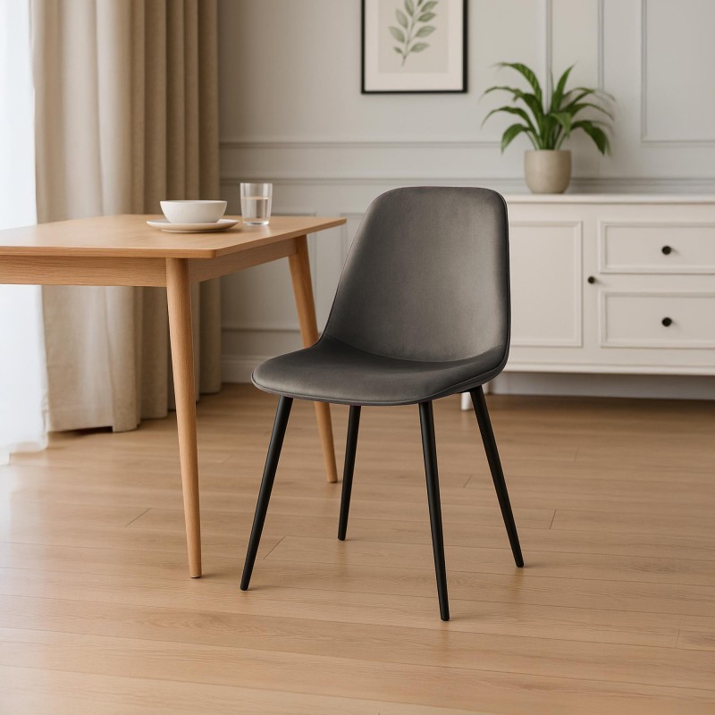 Silla de comedor Maryam en terciopelo antracita