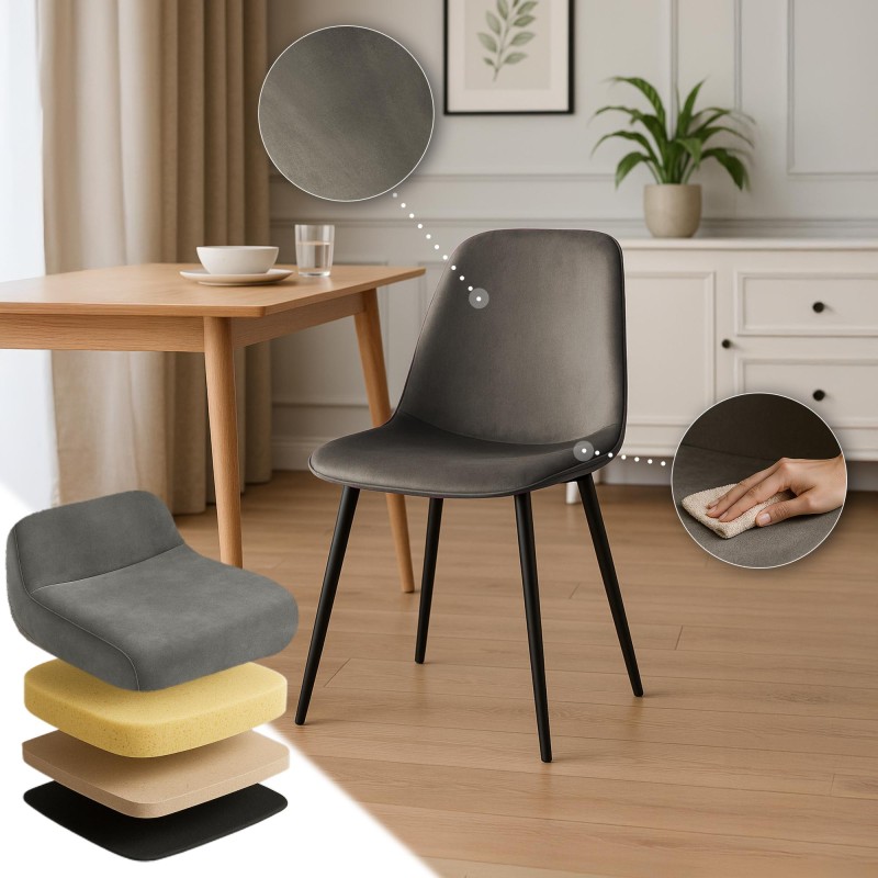 Silla de comedor Maryam en terciopelo antracita