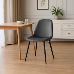 Silla de comedor Maryam en terciopelo gris oscuro