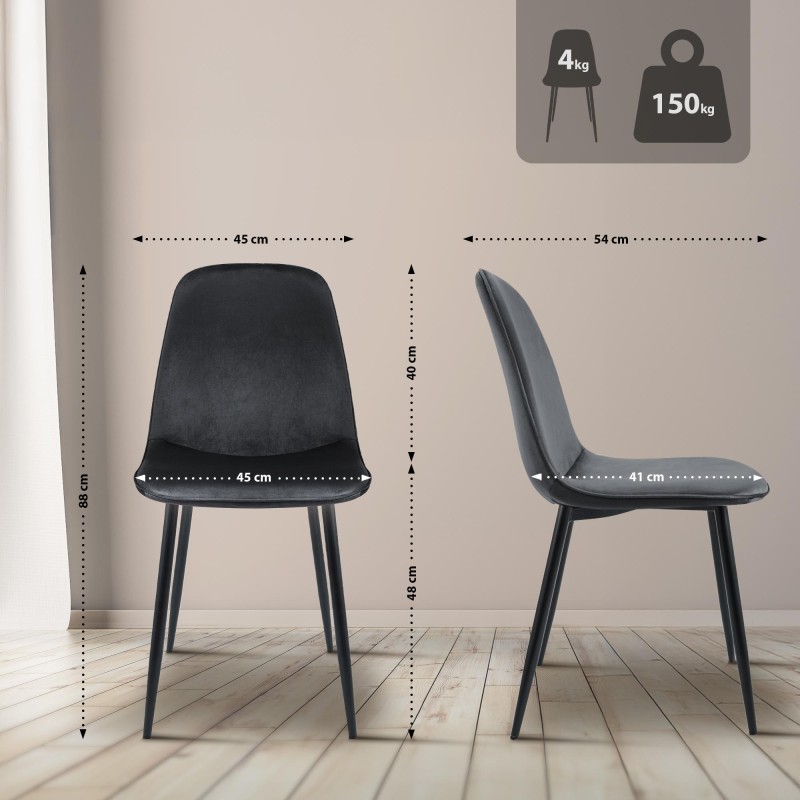 Silla de comedor Maryam en terciopelo gris oscuro