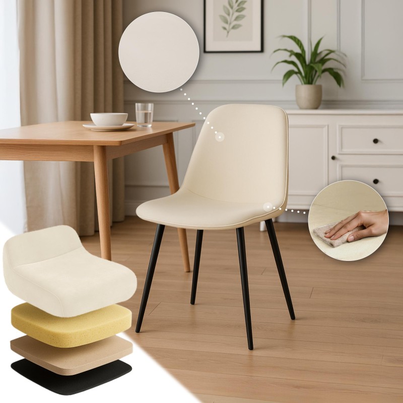 Silla de comedor Maryam de terciopelo color crema