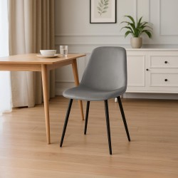 Silla de comedor Maryam en terciopelo gris claro
