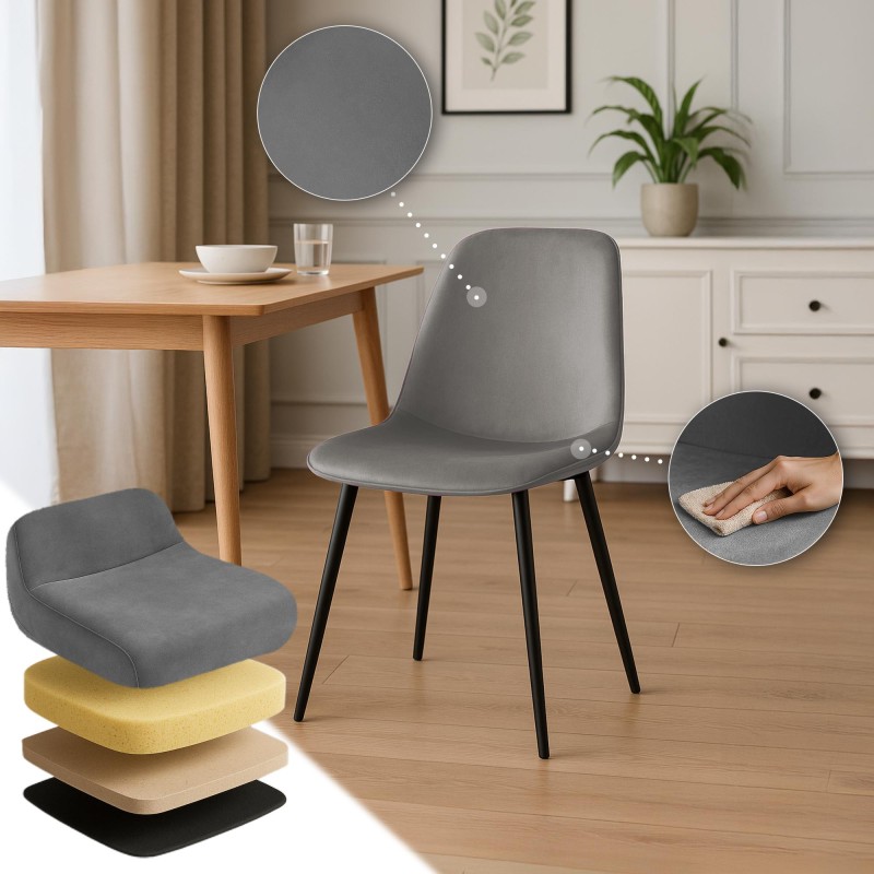 Silla de comedor Maryam en terciopelo gris claro