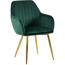 Silla de comedor Cheryl en terciopelo verde y dorado