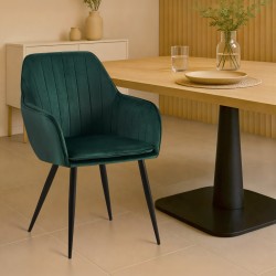 Silla de comedor Cheryl en terciopelo negro y verde