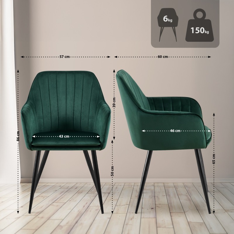 Silla de comedor Cheryl en terciopelo negro y verde