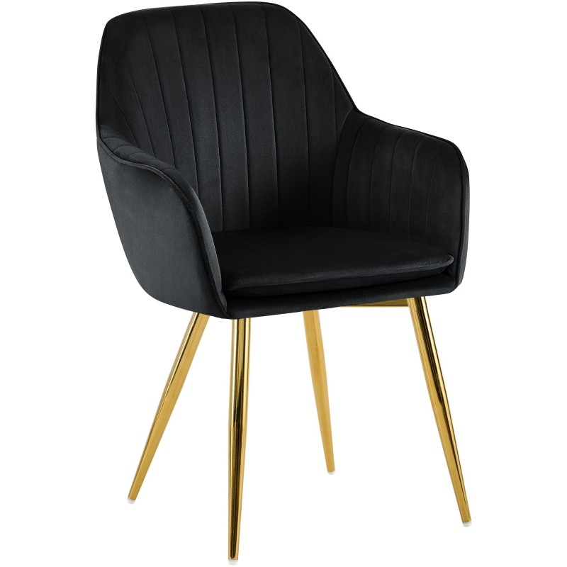 Silla de comedor Cheryl en terciopelo negro y dorado
