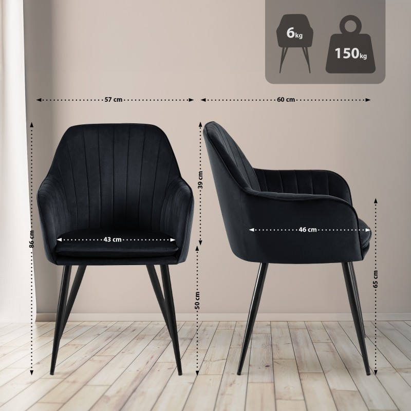 Silla de comedor Cheryl de terciopelo negro
