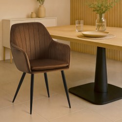 Silla de comedor Cheryl en terciopelo negro y marrón