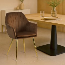 Silla de comedor Cheryl en terciopelo marrón dorado