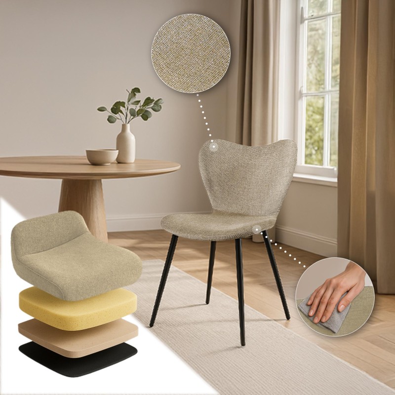 Silla de comedor Maika en tela color topo