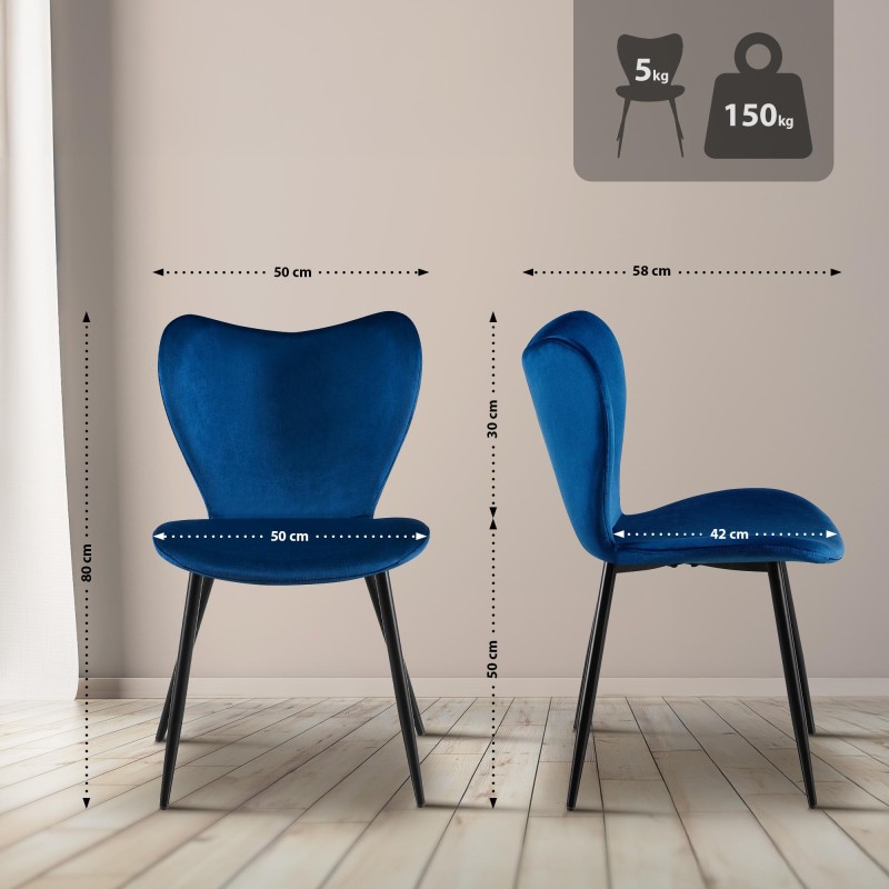 Silla de comedor Maika en terciopelo azul oscuro