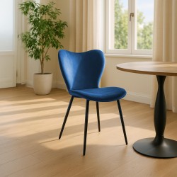 Silla de comedor Maika en terciopelo azul oscuro