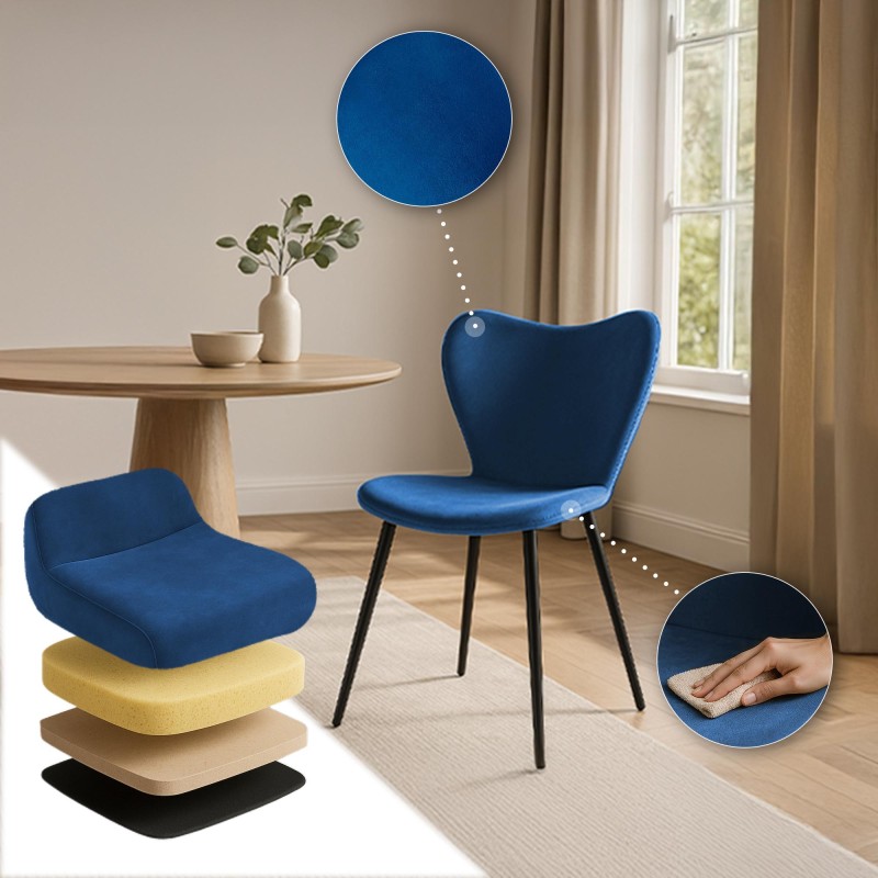 Silla de comedor Maika en terciopelo azul oscuro