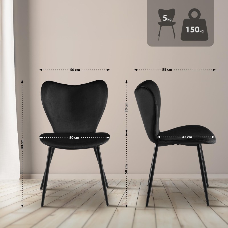 Silla de comedor Maika en terciopelo negro