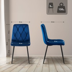 Juego de 2 sillas de comedor Clairton en terciopelo azul oscuro