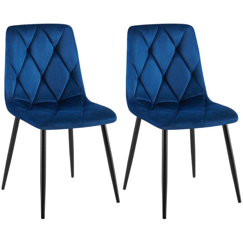 Juego de 2 sillas de comedor Clairton en terciopelo azul oscuro