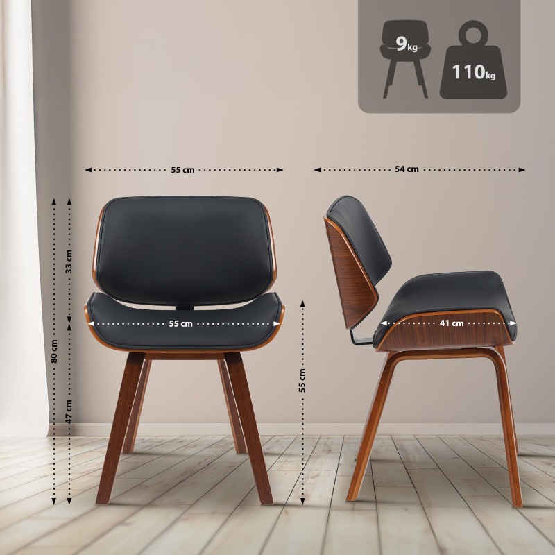 Silla de comedor Beverley, piel sintética, nogal/negro