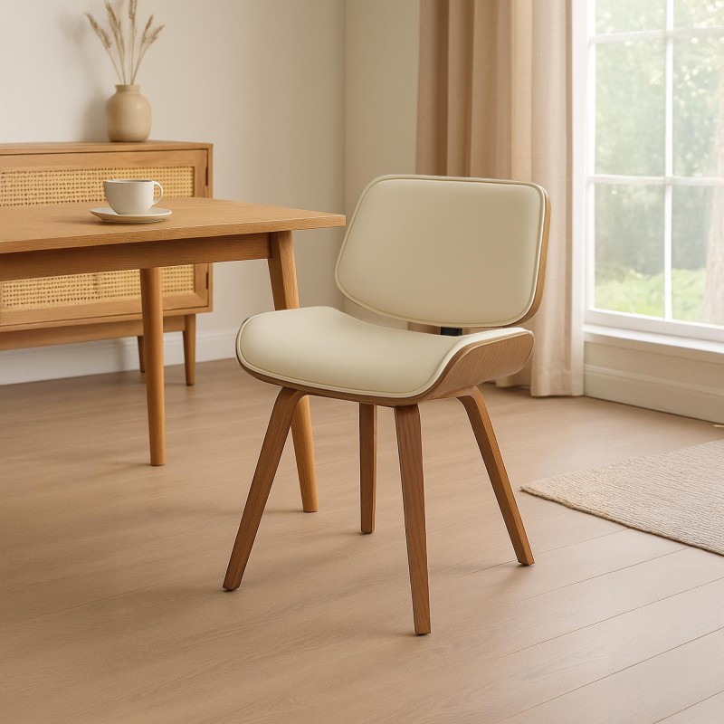 Silla de comedor Beverley, piel sintética, color nogal/crema