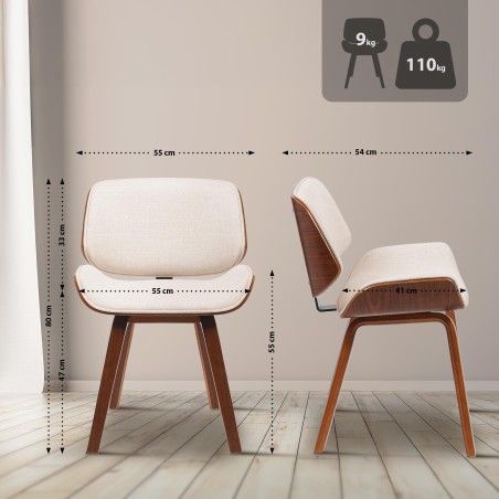 Silla de comedor Beverley en tela nogal/crema