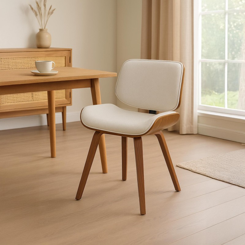 Silla de comedor Beverley en tela nogal/crema