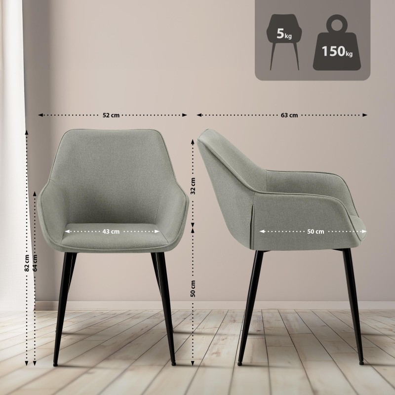 Silla de comedor Luena en tela gris claro