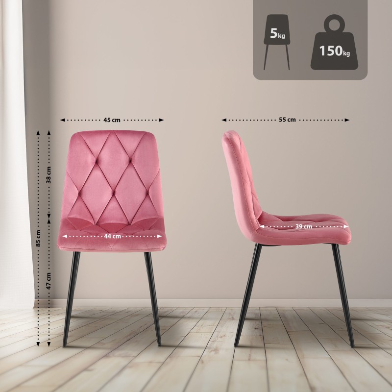 Silla de comedor Clairton en terciopelo rosa