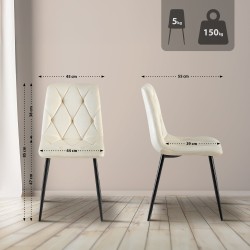 Juego de 2 sillas de comedor Clairton de terciopelo crema