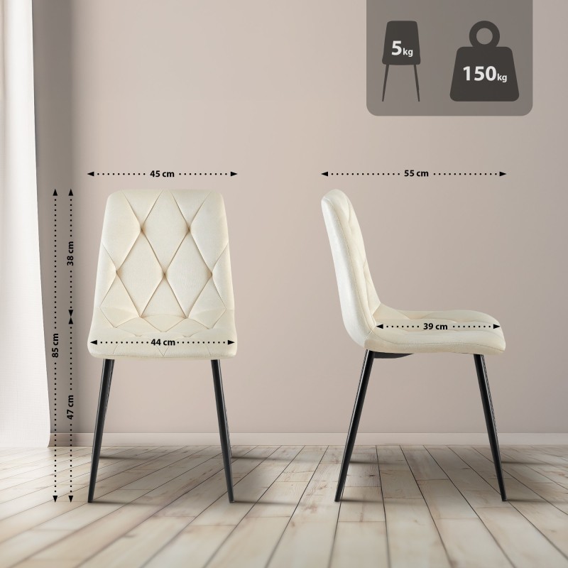 Juego de 2 sillas de comedor Clairton de terciopelo crema