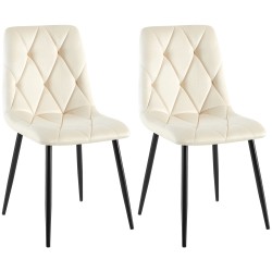 Juego de 2 sillas de comedor Clairton de terciopelo crema