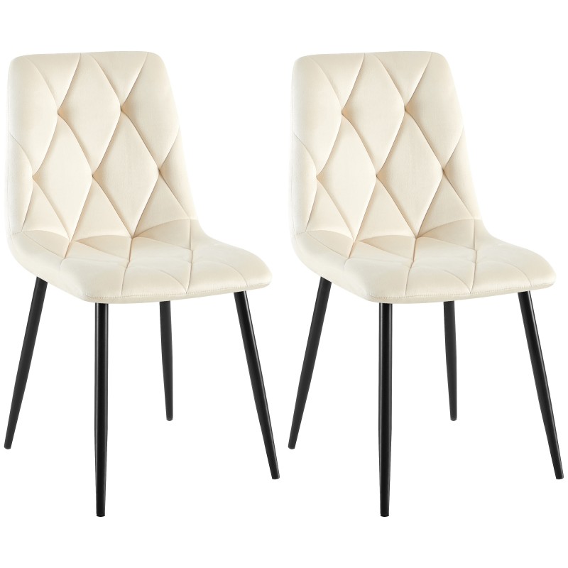 Juego de 2 sillas de comedor Clairton de terciopelo crema
