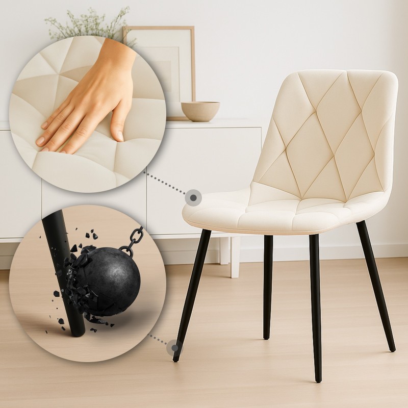 Juego de 2 sillas de comedor Clairton de terciopelo crema