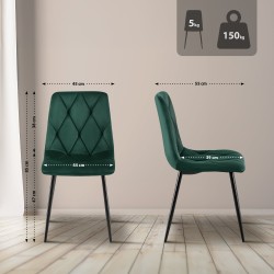 Juego de 2 sillas de comedor Clairton en terciopelo verde
