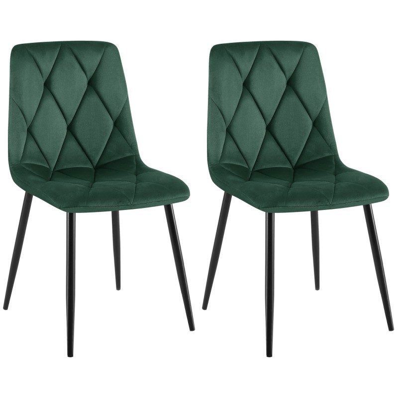 Juego de 2 sillas de comedor Clairton en terciopelo verde