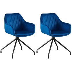 Juego de 2 sillas de comedor Welby en terciopelo azul oscuro