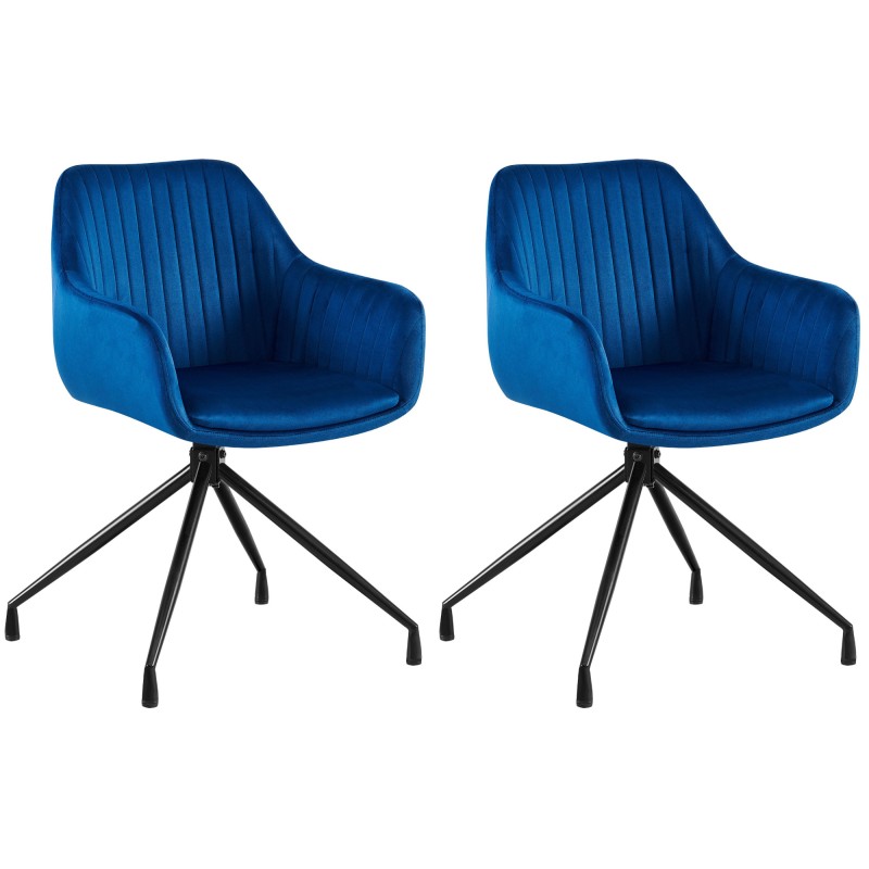 Juego de 2 sillas de comedor Welby en terciopelo azul oscuro