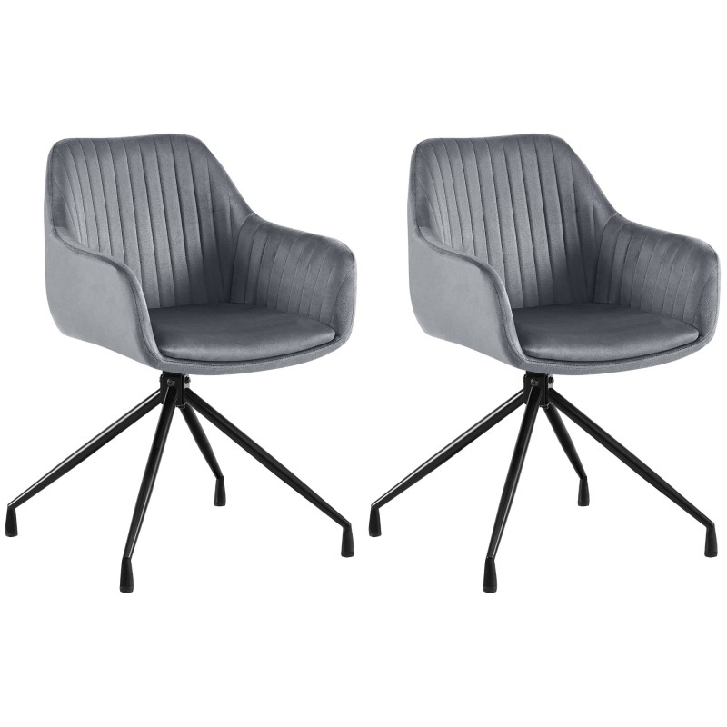 Juego de 2 sillas de comedor Welby en terciopelo gris oscuro