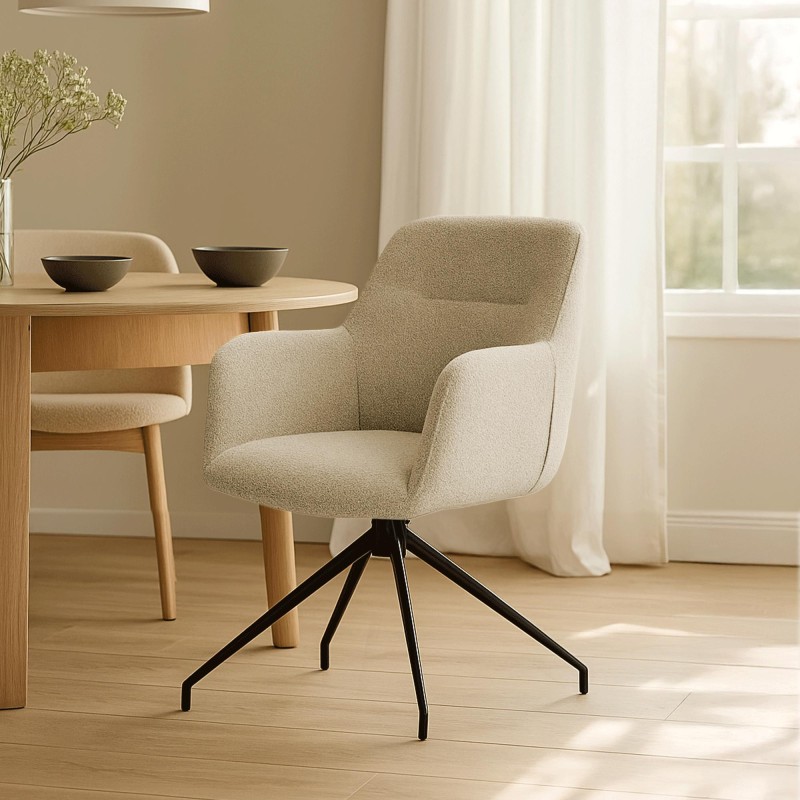 Silla de comedor Merlinda en tela Teddy color topo