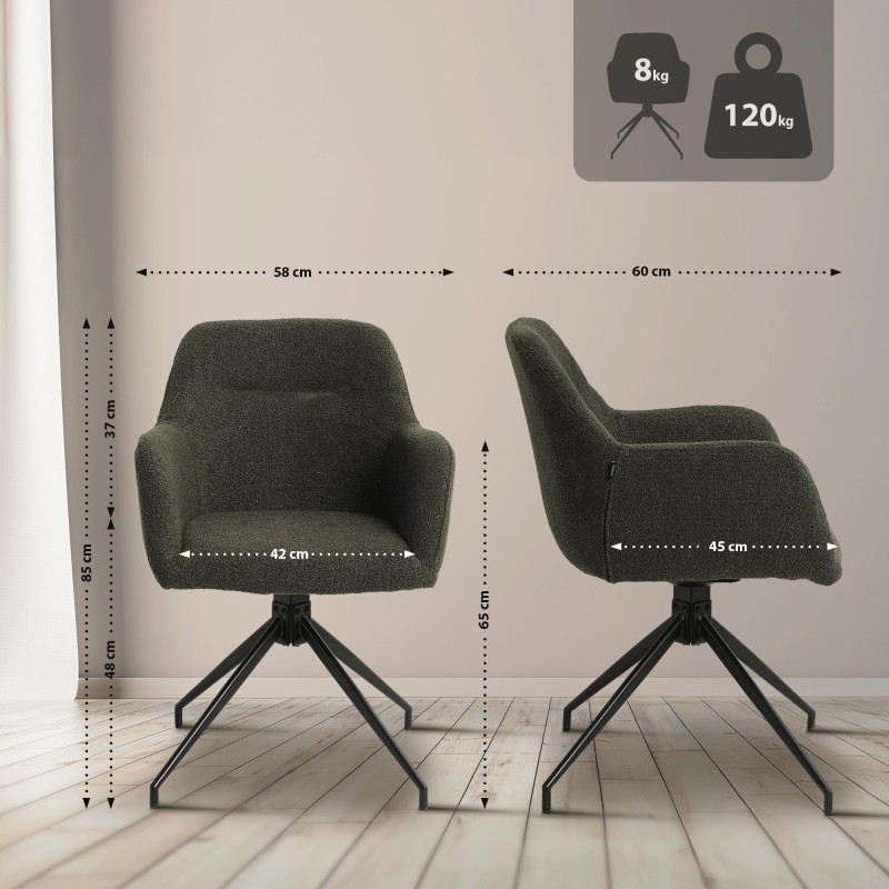 Silla de comedor Merlinda en tela Teddy verde oscuro