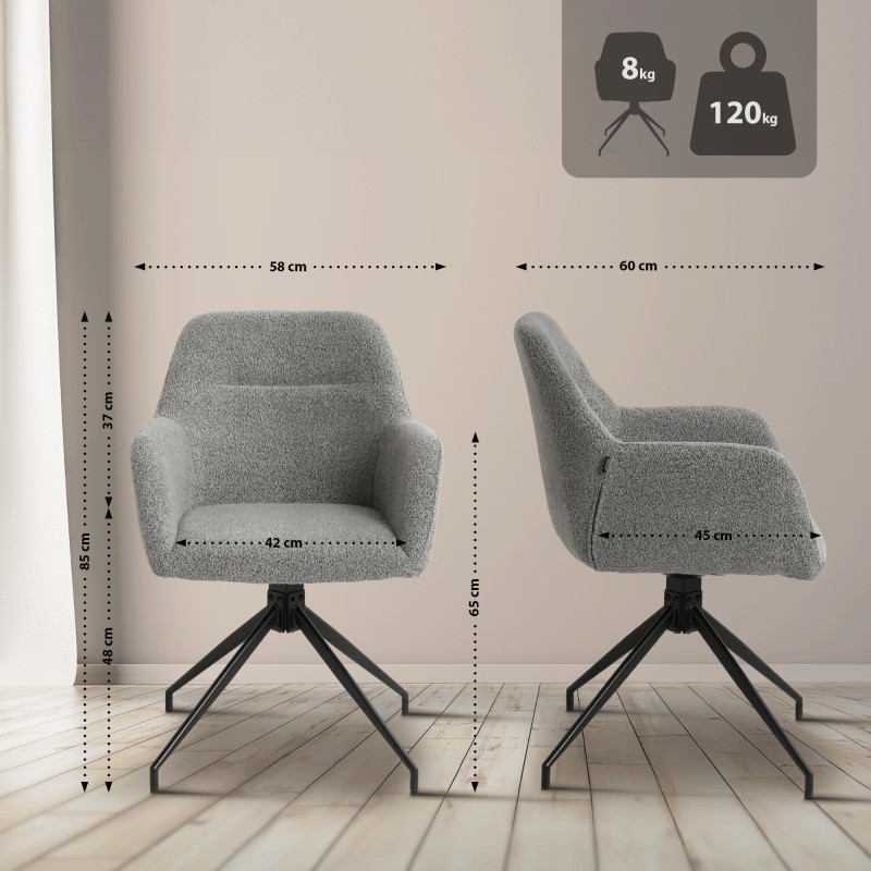 Silla de comedor Merlinda en tela Teddy gris